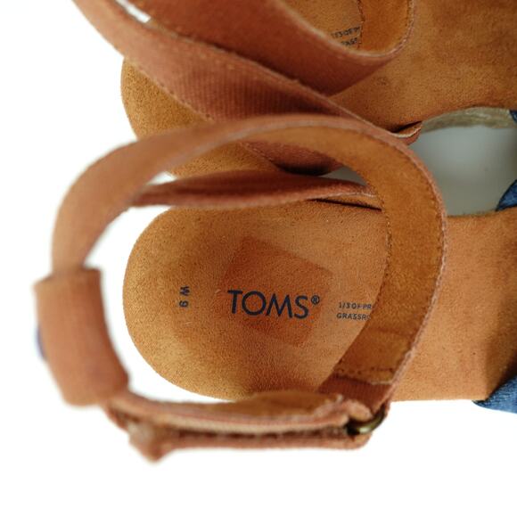 Toms Tan Blue Tie Dye Wedge Heel Espadrille Ankle Strap Open Toe Sandals Size 9 - Picture 3 of 7
